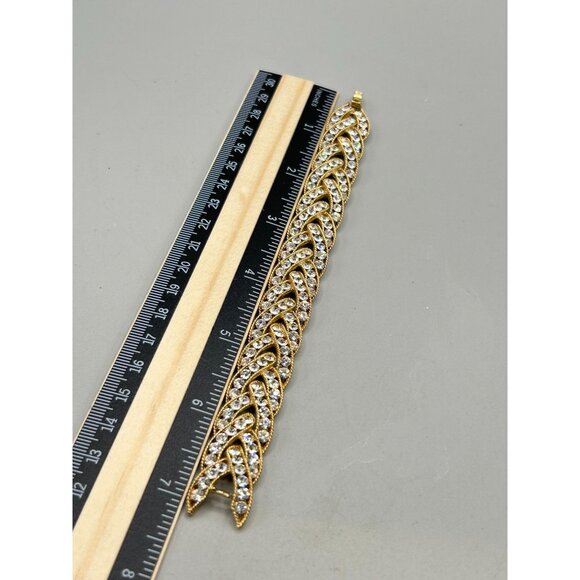 Vintage Signed Trifari Gold Tone Braided Bracelet with Clear Rhinestones - Picture 8 of 8
